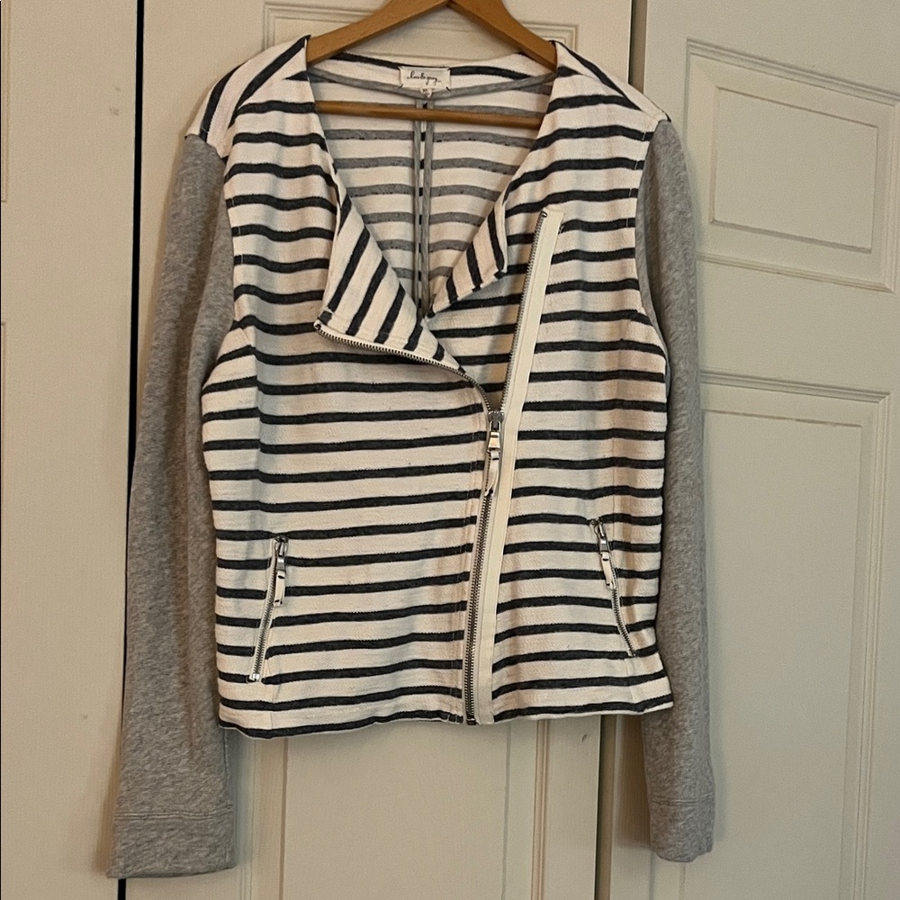 Lou & Grey Black and White Striped Jacket with Gray Sleeves